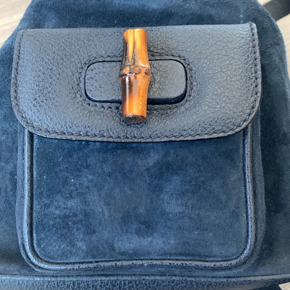 Gucci Bamboo Blue Suede Leather Small Backpack - Picture 3 of 15